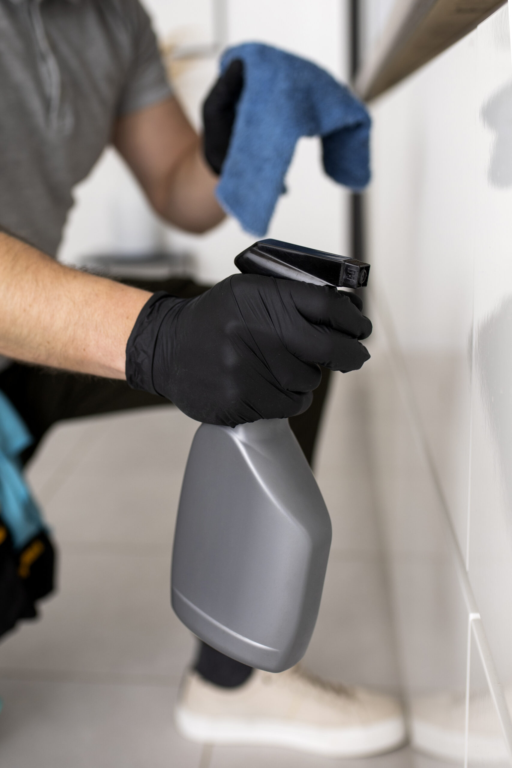 Nettoyage salle de bain après rénovation à Le Havre Seine-Maritime 76 technicien Proclean Nettoyant une douche après travaux de rénovation